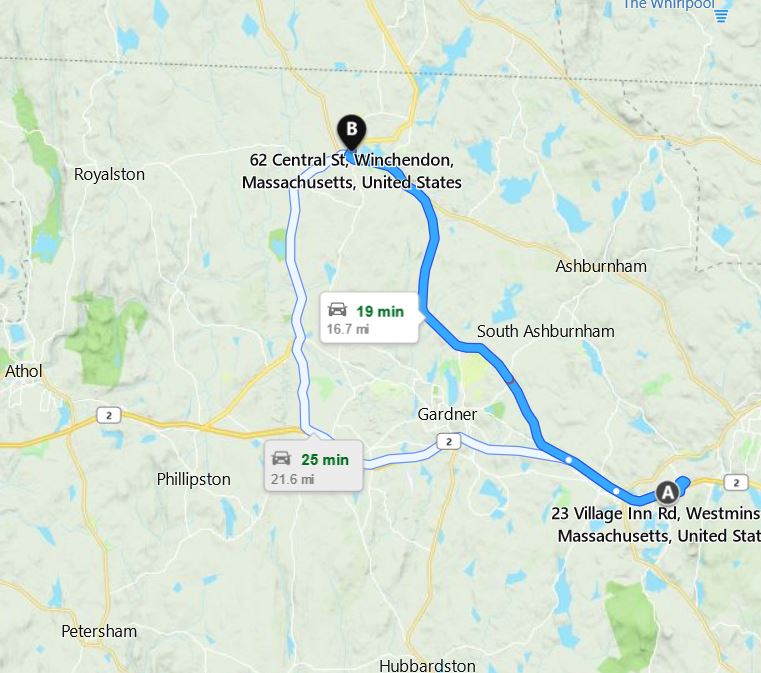 Map to 62 Central Street Winchendon